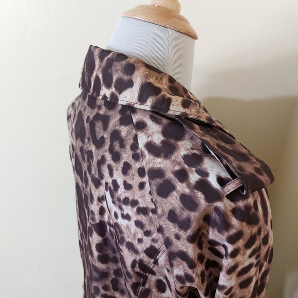 Vintage Dennis Basso Leopard Print Collared Longline Trench Coat Size Small - Picture 8 of 15